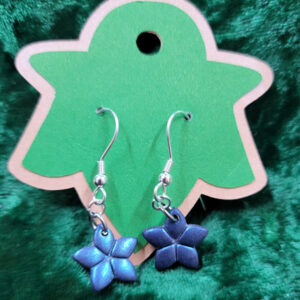 Small black clay stars dusted with blue shimmer, hanging from silver earhooks