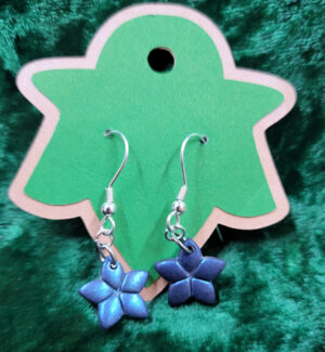 BlueMicaStar Small black clay stars dusted with blue shimmer, hanging from silver earhooks