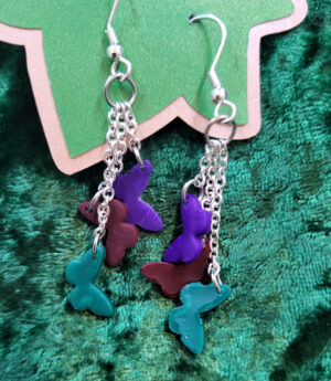 ButterfliesPurpleRedTeal Black Garden Butterfly Dangle Earrings