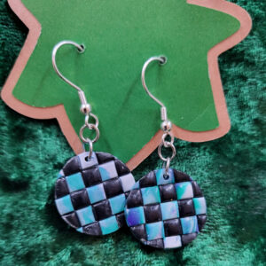 Teal Swirl Checkerboard Earrings