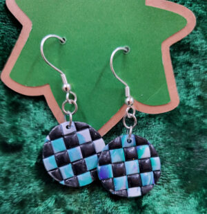 CheckRound Teal Swirl Checkerboard Earrings
