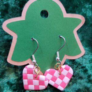 Pink Checkerboard Heart Earrings