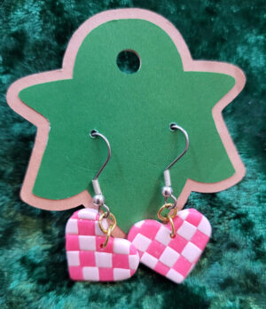 CheckerboardHeart Pink Checkerboard Heart Earrings
