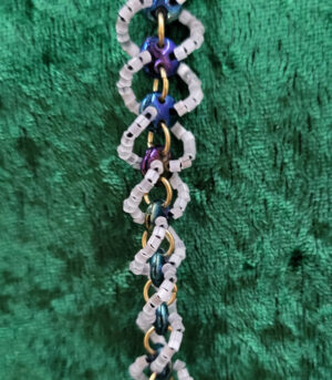 DNASpiralPeacockWhite DNA Lentil Bracelet - Peacock and White