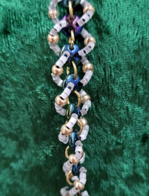 DNASpiralPeacockWhiteGold DNA Lentil Bracelet - Peacock-White-Gold