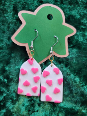 HeartSlabWhitePink Arch Earrings - Heart Slab