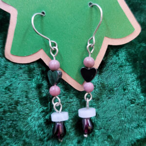 Garnet Hematite Heart Drops - Rose Quartz