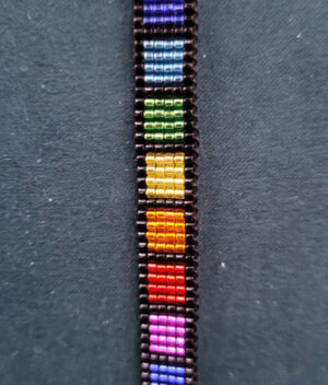 LoomNecklaceRainbowBlack Black and Rainbow Check Woven Choker